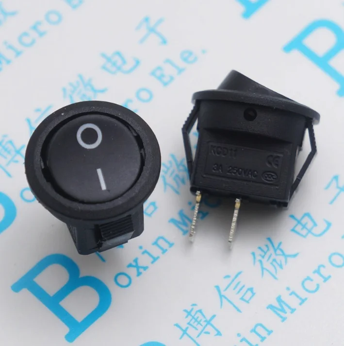 5pcs 15mm Small Round Black 2-Pin 2-Files 3A/250V 6A/125V Rocker Switch Seesaw Power Switch