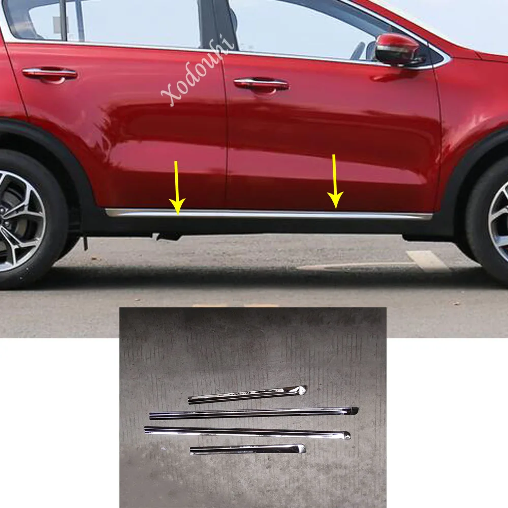 Sticker Styling Detector Stainless Steel Side Door Body Trim Strip Frame Molding 4PCs For Kia Sportage KX5 2019 2020 2021 2022