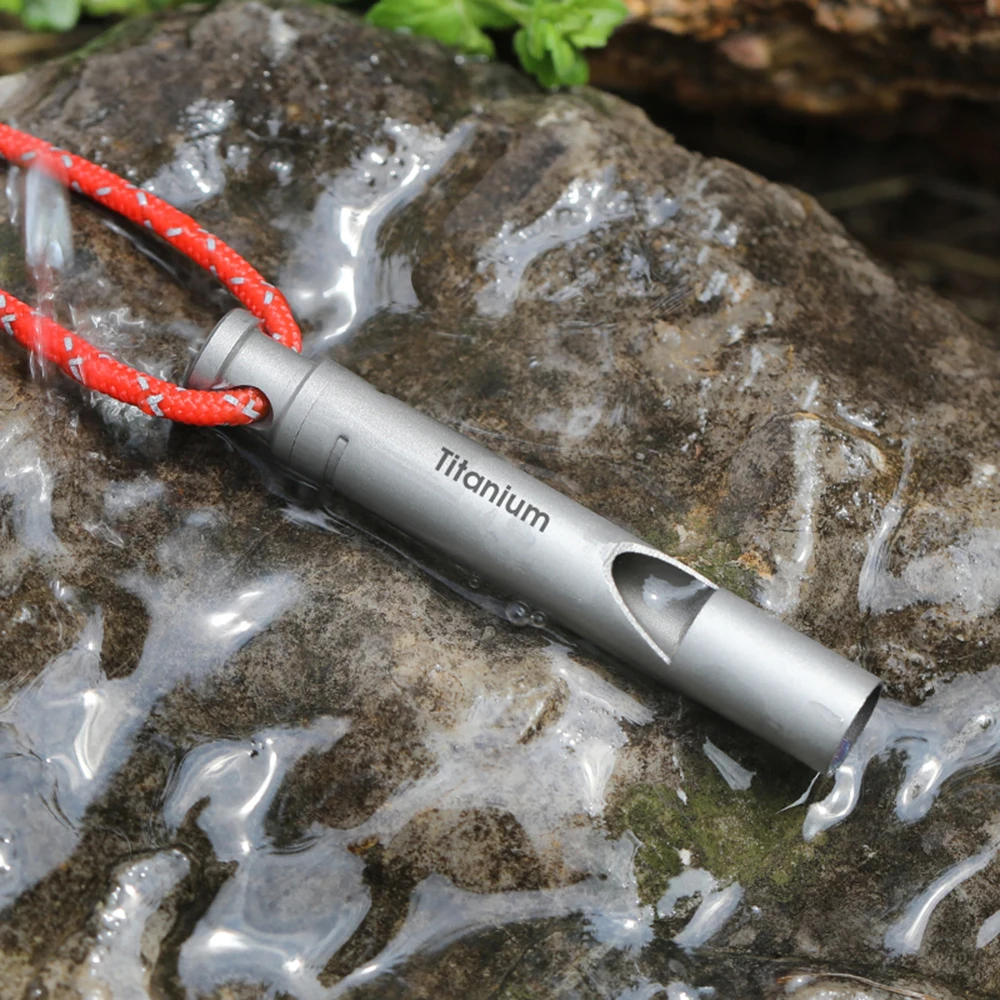 Ultralight Titanium Emergency Whistle with Cord Outdoor Survival Camping Hiking Exploring