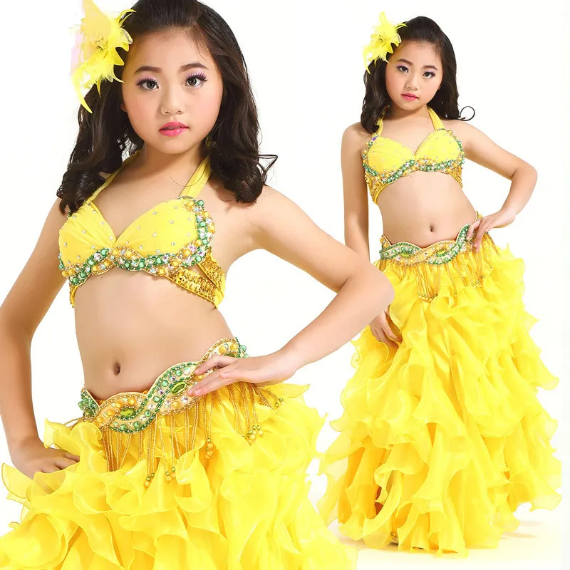 New Style Belly Dance Costume Clothes Wear Kids Dance Child Bellydance Children Gift Indian Dance 3pcs Bra&Belt&Skirt SF860