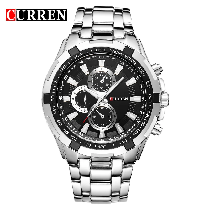 FREE SHIPPING 2016 CURREN QUARTZ HOUR BIG DIAL DATE DAY CLOCK BROWN LEATER SORT MEN STEEL WRIST WATCH