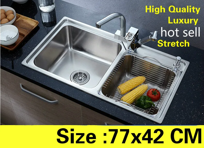 

Free shipping Apartment luxury kitchen double groove sink do the dishes high quality 304 stainless steel hot sell 770x420 MM