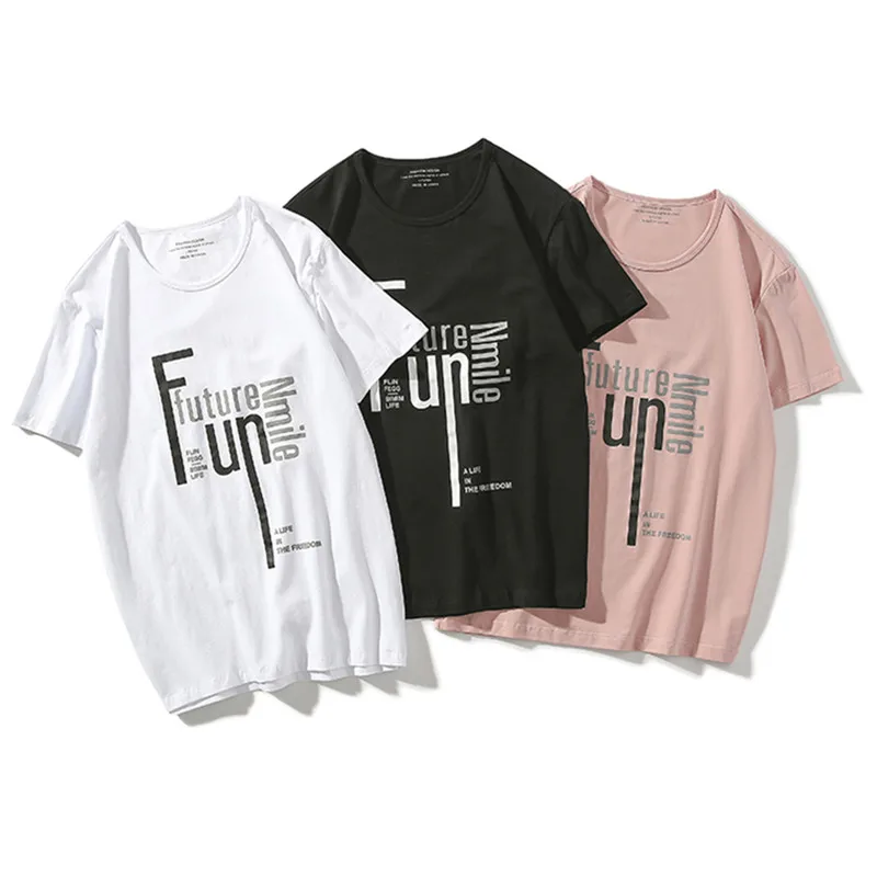 EL BARCO Funny Letter Print Cotton Men T Shirt Summer Short Sleeve Slim Fit Black Pink Male Tshirt Soft White Casual Tees Tops