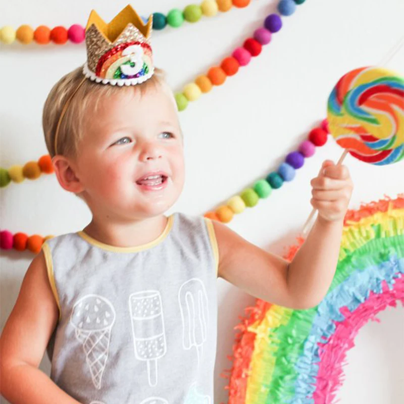 1Pcs Number Rainbow 1 2 3 4 5 6 7 8 Year Birthday Crown Headband Hat Boy Girl 1st Birthday Party Props Caps Anniversary Supplies