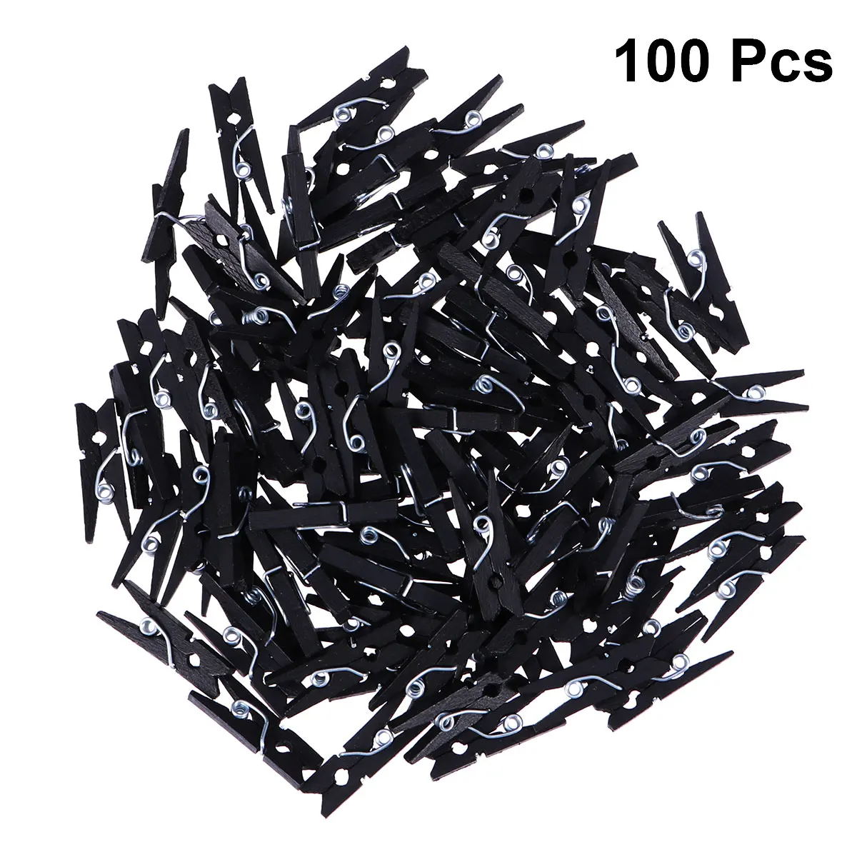 100 pcs Small Black Pegs For Photos Mini Natural Wooden Paper Clips Utility Versatile Clothespin Clips Photo Cable Organizer