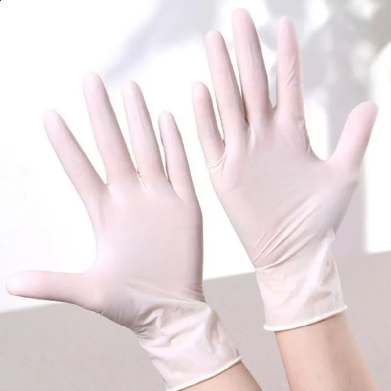 10Pcs Disposable Latex Gloves Anti-skid Acid-base Laboratory Rubber Gloves Powdered Easy Slip On/Off Household Cleaning Supplies