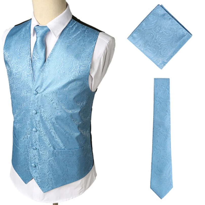 Bandana Suit Vest Men 3pc Sets+Tie+Pocket Paisley Slim Fit Fashion Harajuku Waistcoat Gilet Party Wedding Dress Suit Vest Men