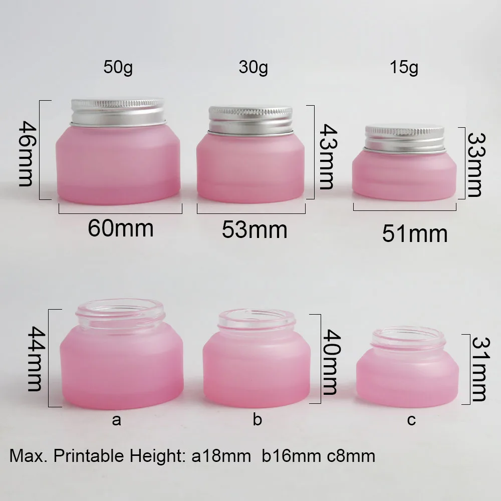 200 x 15G 30G 50G Pink White Make up Glass Jar po With Silver Lids Seal Container Cosmetic Packaging, 15G Glass Skin Care Pot