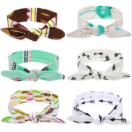 

2017 new 10pcs/lot Girl Top Bands Soft Hairband Turban Rabbit Ear Feather Arrow Print Head Wrap Hair Band Accessories