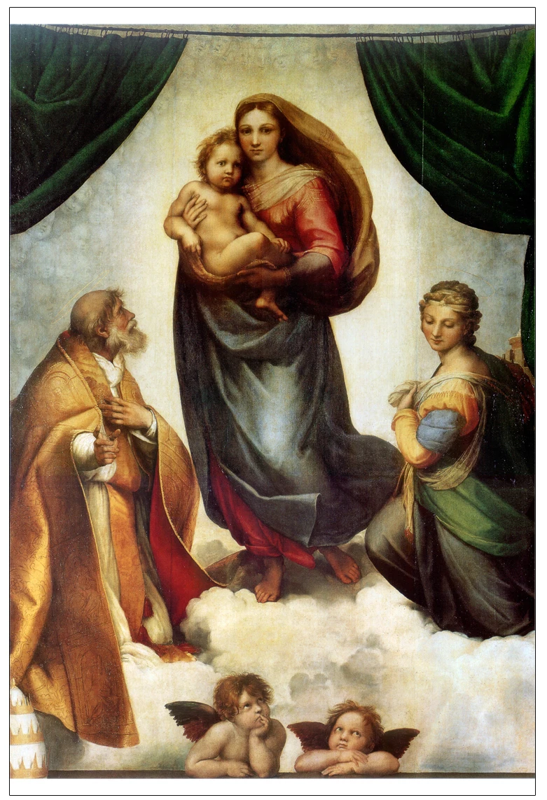 figurative painting canvas portrait giant poster home decor wall art picture Imagich Top 100 prints Sistine Madonna By Raphael