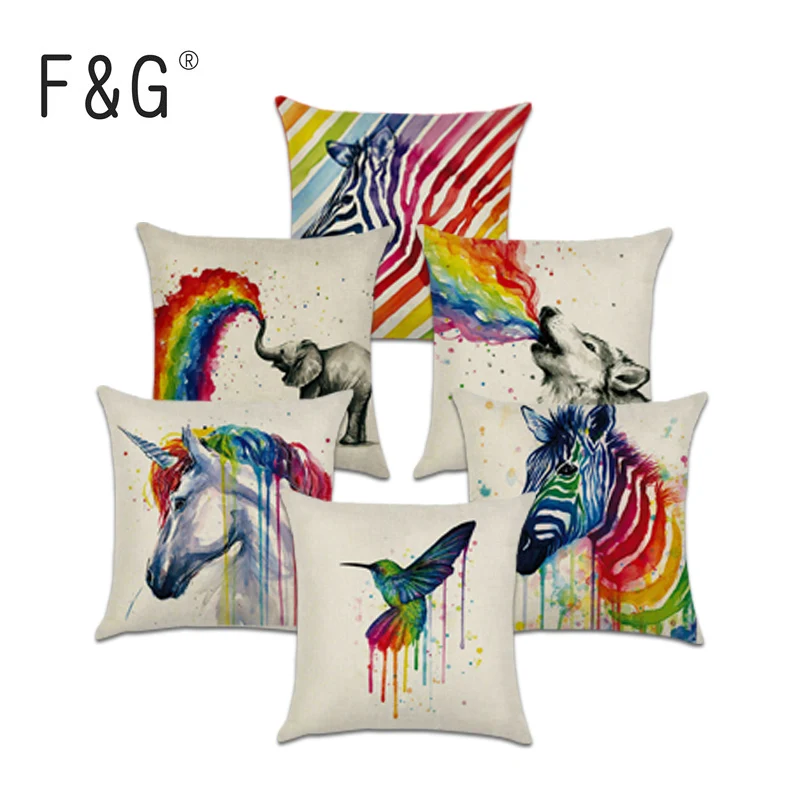 

Nordic Colorful Oil Painting Cushion Cover 45x45CM (18x18IN) Horse Elephant Dog Pillow Cover Pillow Case Home Decor 45x45cm