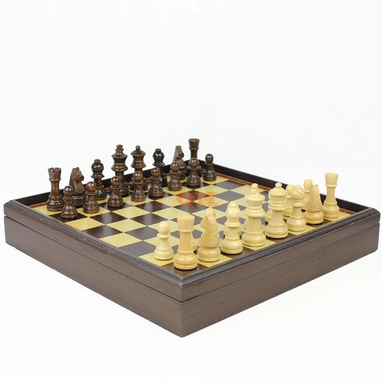 Wooden chess natural wood green paint refined workmanship boxed desktop grade wood gift portable chessboard child fun heat