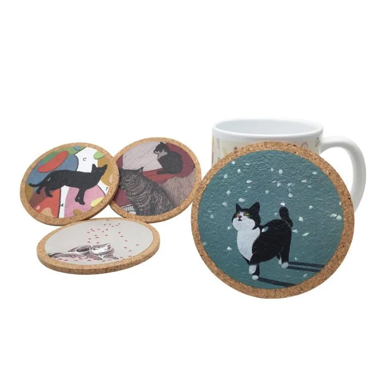 200Pcs Cartoon Cat Coasters Cork Placemat Cushion Mug Tableware Cup Tea Cup Pad Mat Creative Kitten Printing Table Mats ZA6498