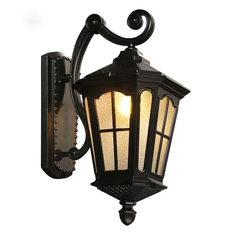 Antique Rustic Iron Waterproof Outdoor Wall Lamp Vintage Kerosene Lantern Light Rusty Matte black Corridor Hallway Wall light