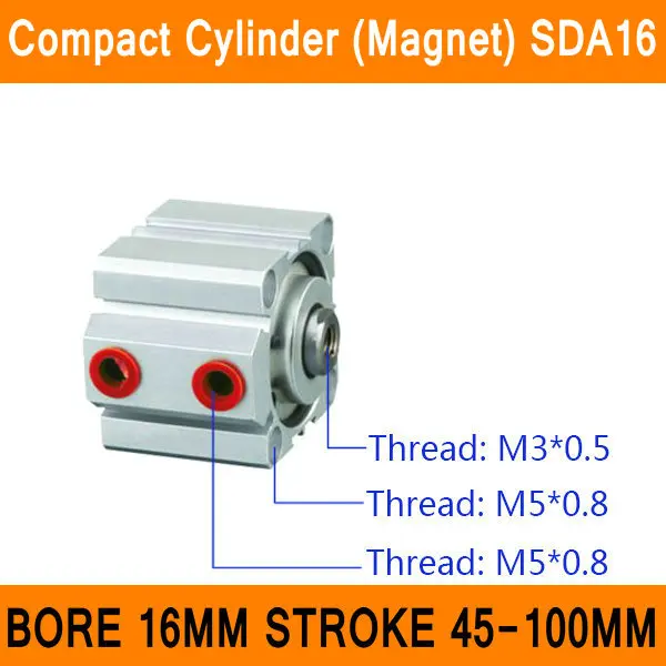 

SDA16 Cylinder Magnet SDA Series Bore 16mm Stroke 45-100mm Compact Air Cylinders Dual Action Air Pneumatic Cylinder