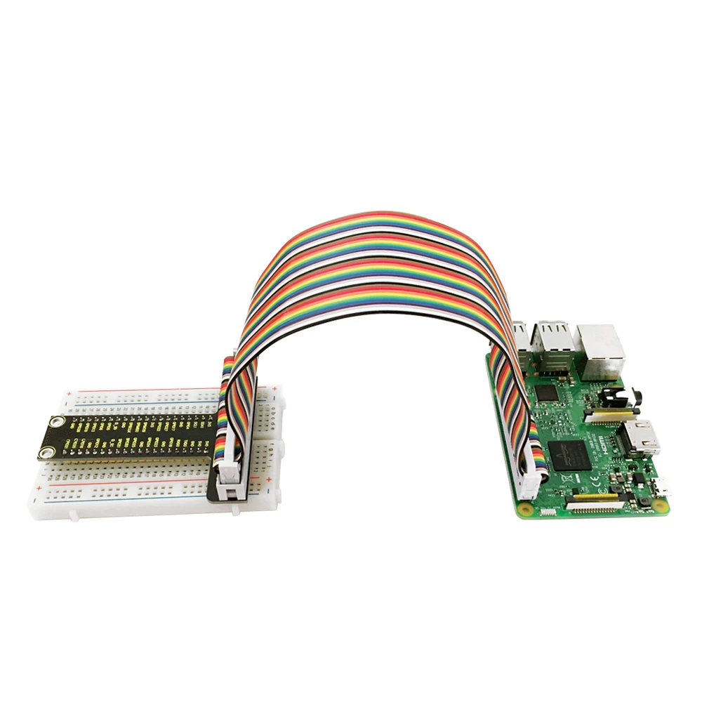 Keyestudio Raspberry Pi T-type GPIO Shield V1 +40P Colorful Ribbon Cable+400-hole Breadboard For Raspberry Pi A+/B+/3B
