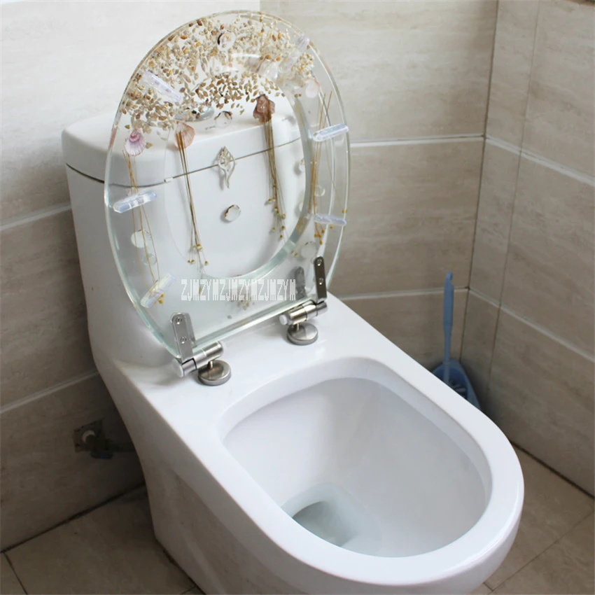 New 47*38CM High-grade Beautiful Resin Toilet Seat Cover Stainless Steel Slow Down Toilet Cover Mute Thickened U/V/O Universal