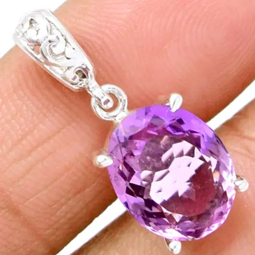 

Genuine Amethyst Pendant 100% 925 Sterling Silver Jewelry Jewellery 28mm AP0923