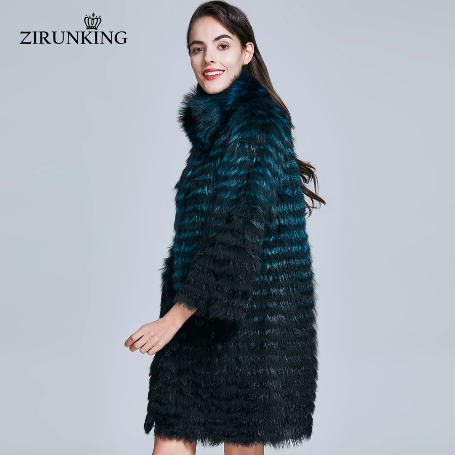 ZIRUNKING 2020 New color Real Fox Fur Coat Female Natural Silver Fox Fur Overcoats Dark Green Fashion Long Clothing ZC1737