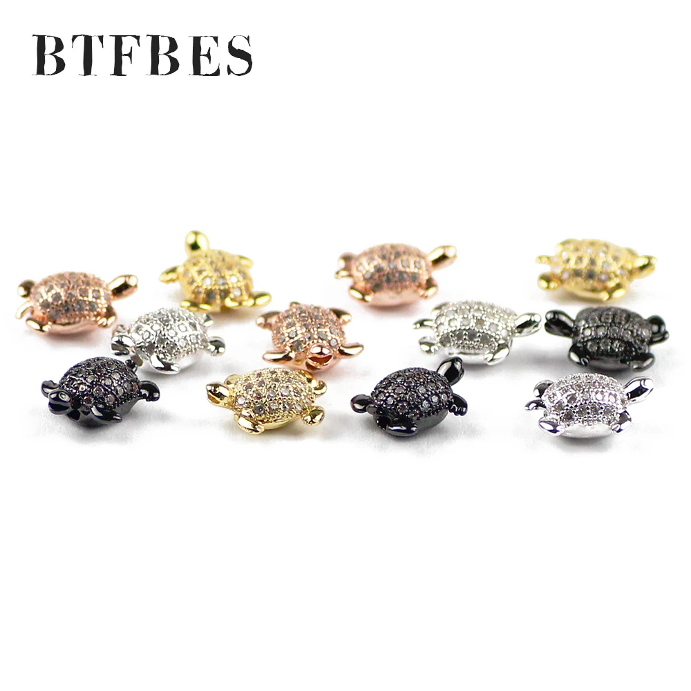 BTFBES 4pcs Tortois Copper Beads Micro Pave White Zircon little turtle Charms Spacer Loose Beads for Jewelry bracelet making DIY