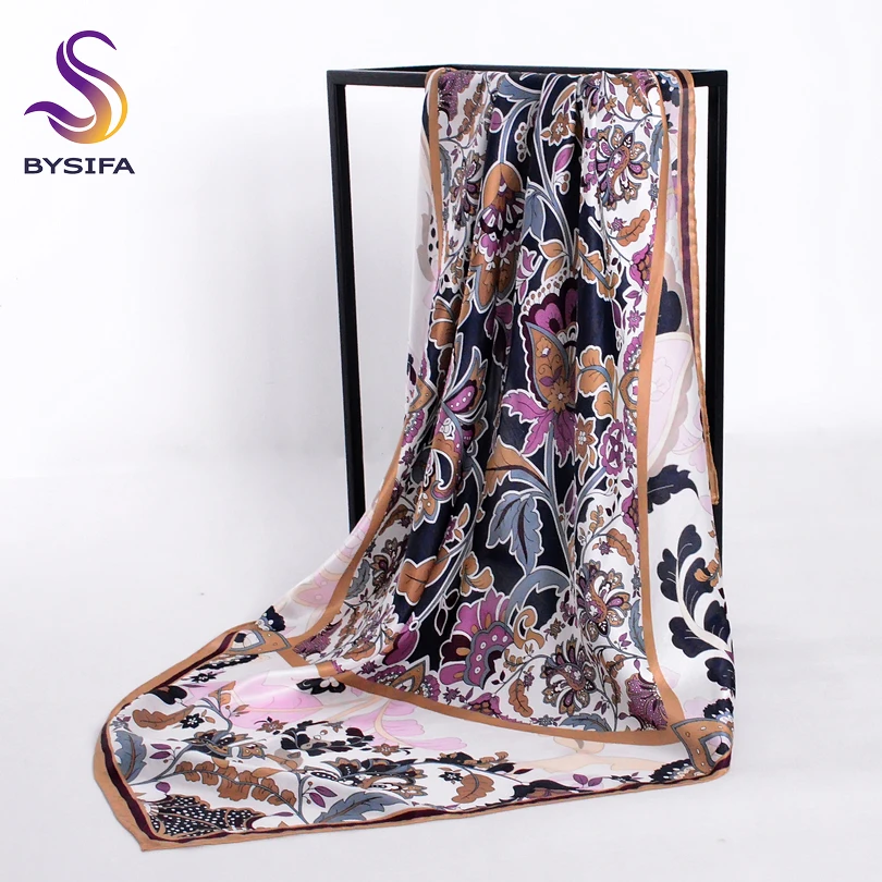 Ladies Khaki Scarves Wraps Fashion Apparel China Style Floral Design 100% Silk Twill Square Scarf Shawl 90*90cm Spring Muffler