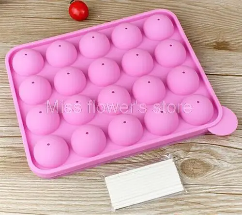 20 Holes Pink Round Lollipop Silicone Baking Tools Mold Shape DIY Chocolate Cake Jelly Handmade Soap Mould With Rods 2 PCS/Set