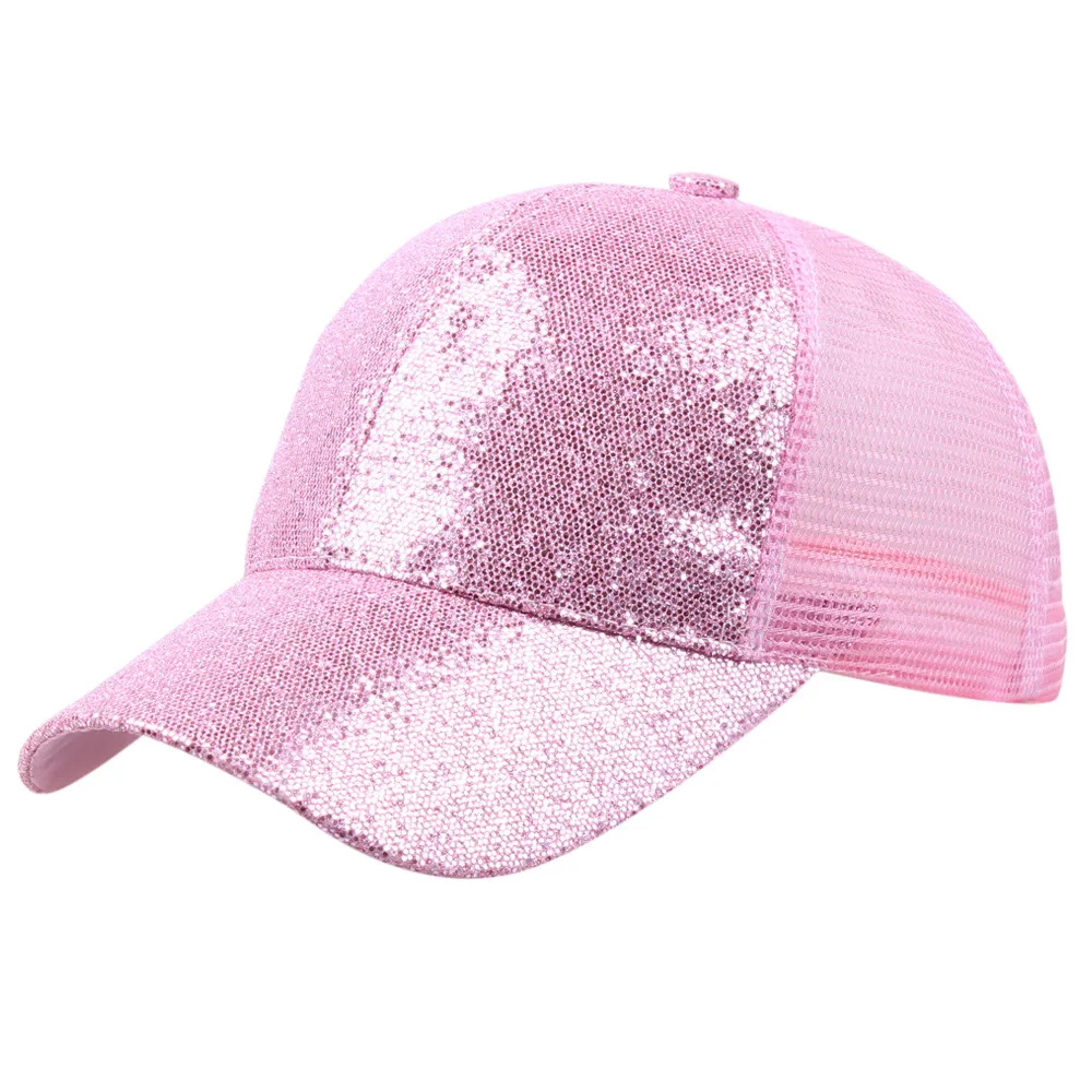 Women Girl Ponytail Baseball Cap Sequins Shiny Messy Bun Snapback Hat Ladies Sports Caps Summer Mesh Hat Female Hip Hop Caps