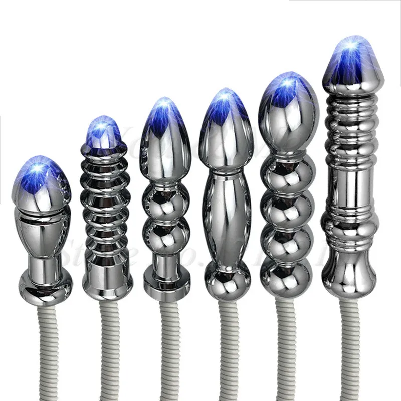 Bi-polar Electro Shock Vaginal tight Huge Butt Plug Metal Anal beads Prostate Electric Stimulation Medical Sex Toy For Men Women