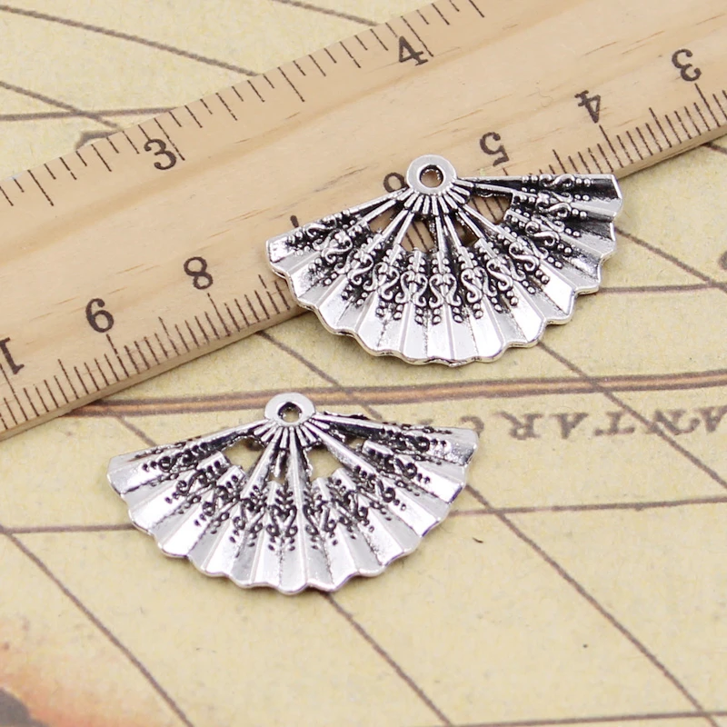 10pcs Charms Fan 21x33mm Tibetan Silver Color Pendants Antique Jewelry Making DIY Handmade Craft