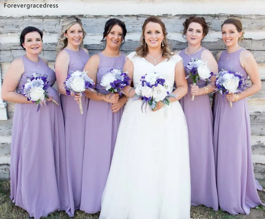 Cheap Chiffon Bridesmaid Dresses 2019 Lavender Summer Beach Country Garden Wedding Party Guest Maid of Honor Gowns Plus Size