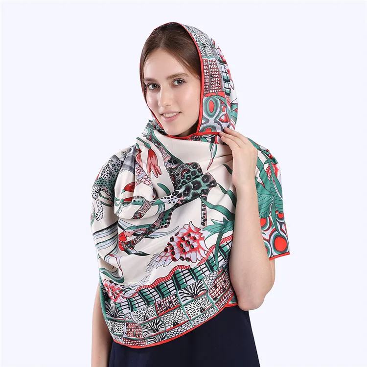 POBING Twill Silk Square Scarf Animals Print Women Scarves Wrap Giraffe Neckerchief Spanish Foulards cachecol Large Bandana