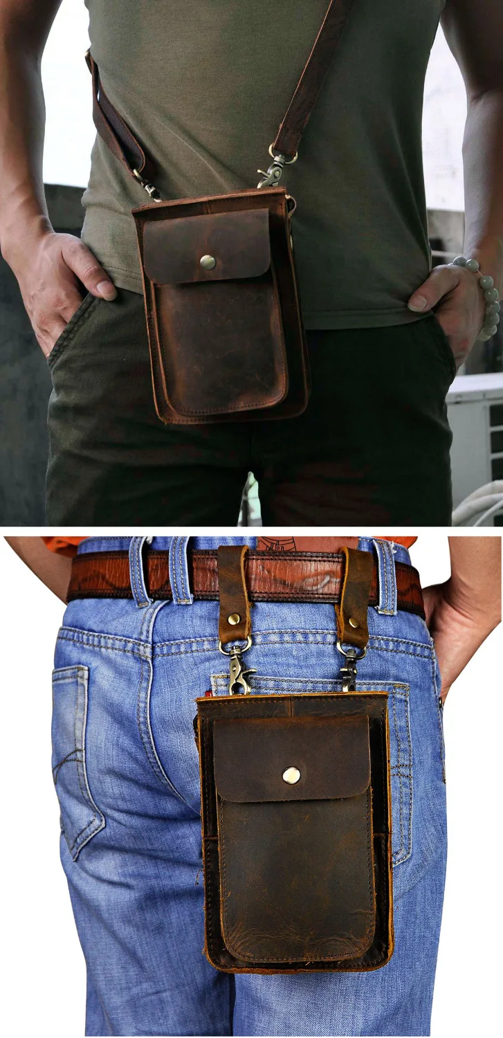 Csináltatás őrült lova bőrből multi-function Akasztó crossbody Iskolatáska Hírnök Olvasottság Cigaretta esetben 6