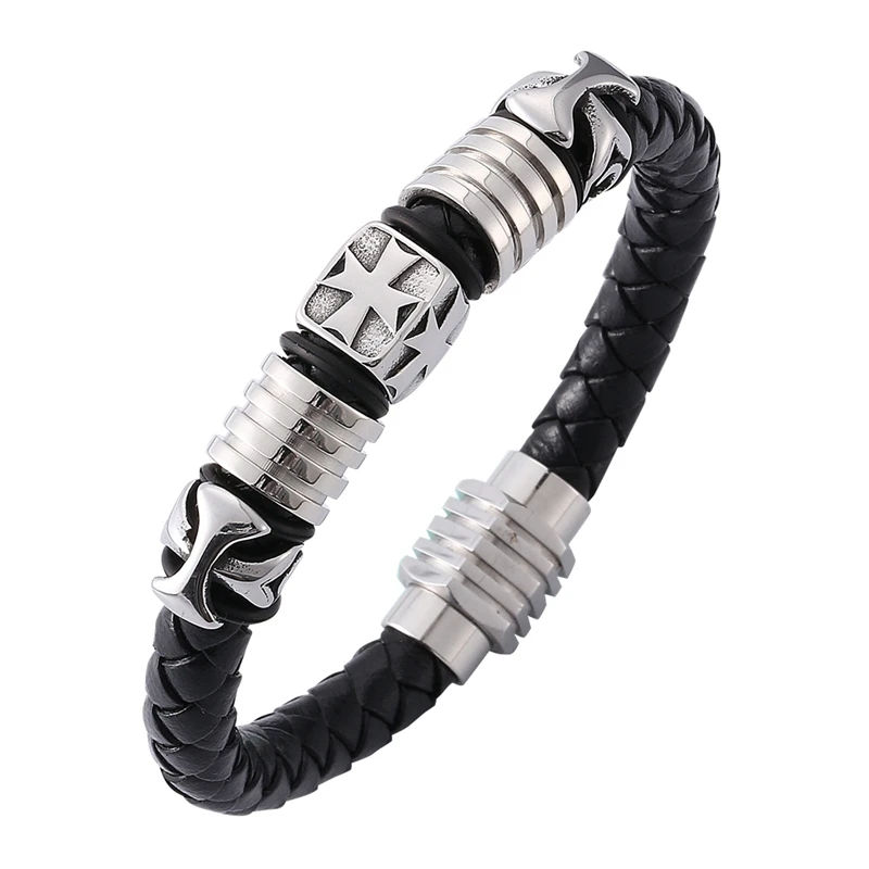 

Men Leather Bracelets Fashion Charm Bangle Handmade Wristlet Trinket with Magnet Clasp Bracelets Male BB0129