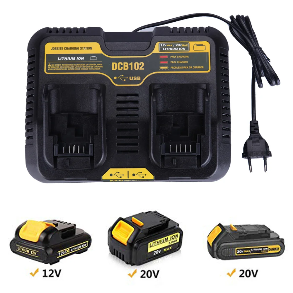 DCB102 Double Li-ion Battery Charger USB 5V for Dewalt 12V 14.4V 18V 20V DCB101 DCB200 DCB140 DCB105 DCB200 DCB201 DCB203