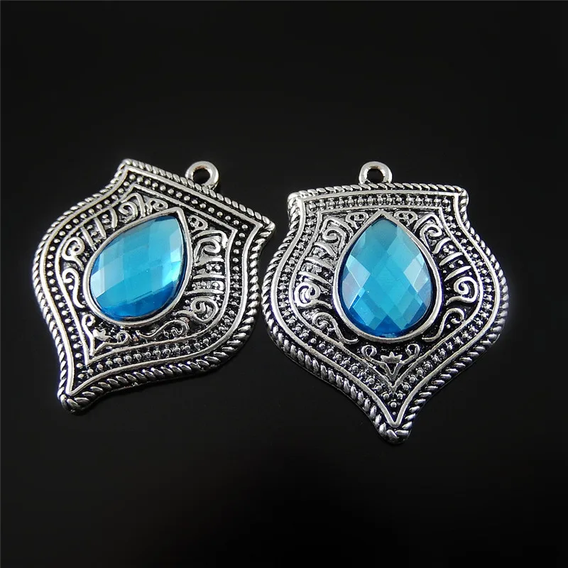 GraceAngie Wholesale 10PCS Blue Acrylic Scrapbook Antique Tibetan Metal Charms Vintage Unique New Fashion Pendant Jewelry