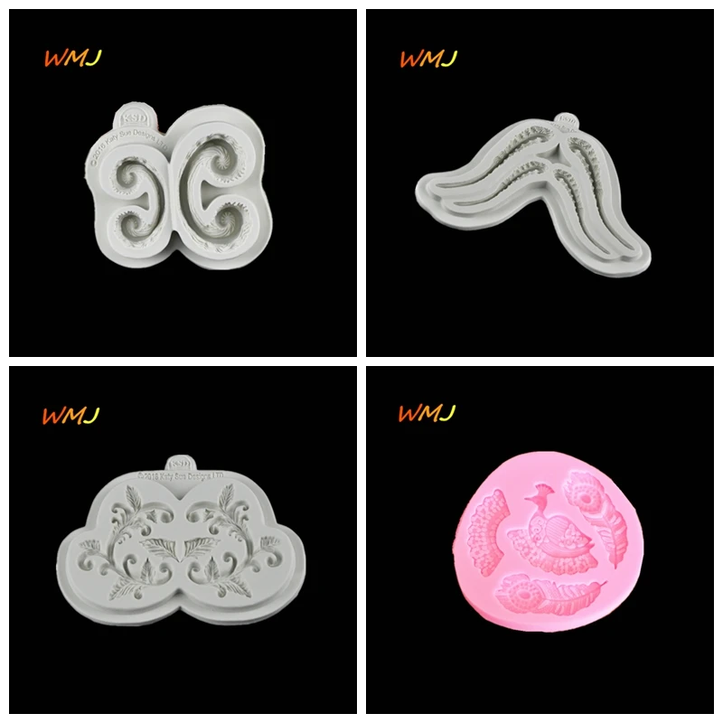 European Relief Cake Decoration Mould Peacock Flower Leaf Spiral Shape Silicone Mold Cake Decorating Tool DIY Manual Baking Mold