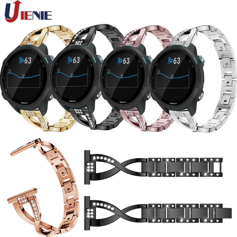 20mm สแตนเลสสตีลคริสตัลนาฬิกาสายคล้องคอสำหรับผู้เบิกทาง Garmin 245/245 M/645/Vivoactive 3 /Vivomove HR สายรัดข้อมือ