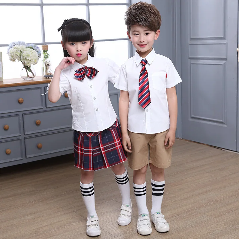 Kinderen Zomer School Wear Kids Korte mouwen Rok Pak Jongen Meisjes Kleuterschool Uniform Kind School Dragen D-0521