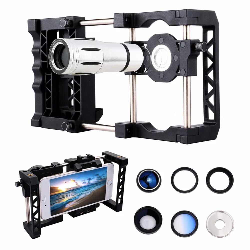 Phone Mount Holder Stabilizer Grip Cage System + Macro + Wide Angle Lens For iPhone 15 14 13 Pro Max 7 6S 6 Samsung