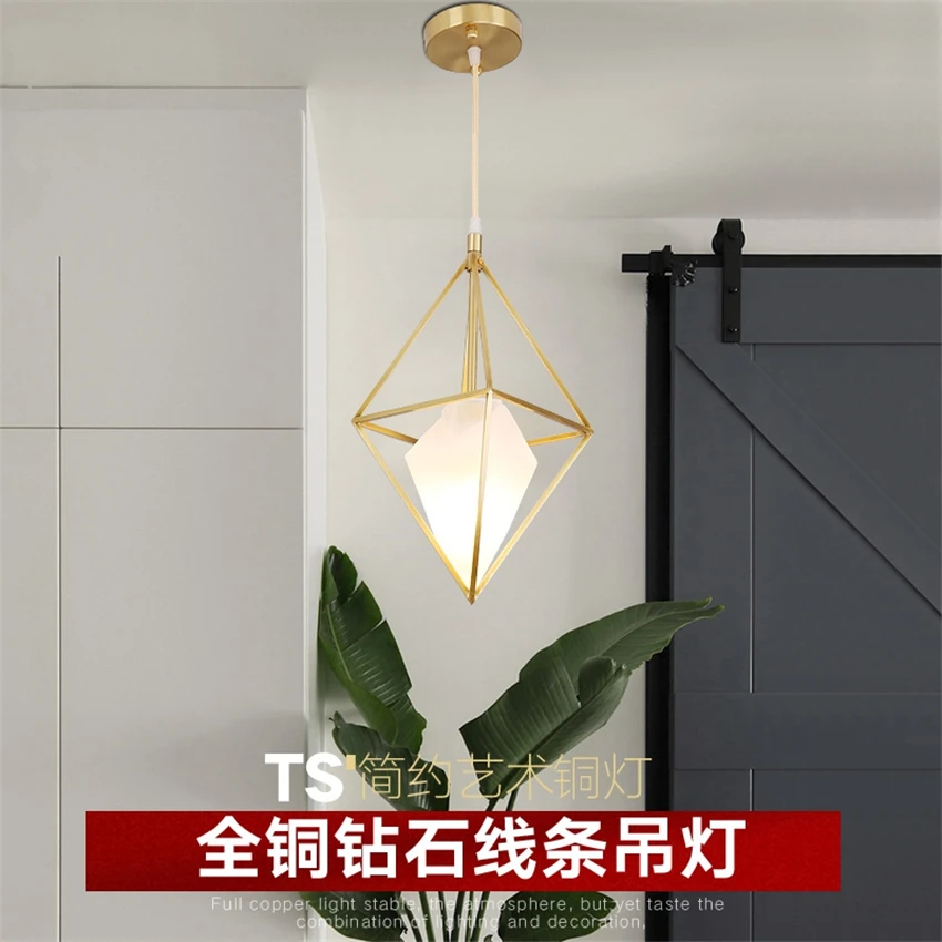 Nordic Luxury Diamond Glass Pendant Lights Dining Room Modern Living Room E14 Hanging Lamps Deco All Copper Bar Aisle Lighting