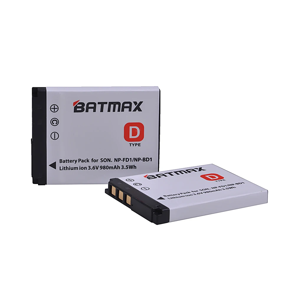 Batmax 2Pcs NP-FD1 NP-BD1 NP BD1 FD1 Camera Battery for sony DSC T300 TX1 T900 T700 T500 T200 T77 T900 T90 T70 T2 G3 S930