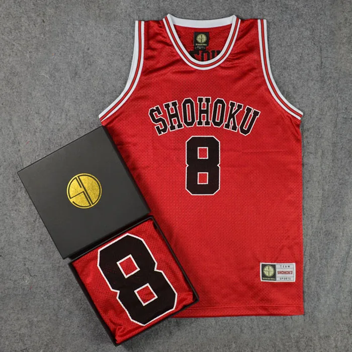 Anime  Shohoku Cospaly Costume Tetsushi Shiozaki NO.8 Basketball Team Jersey Basketball Jersey Black Red White