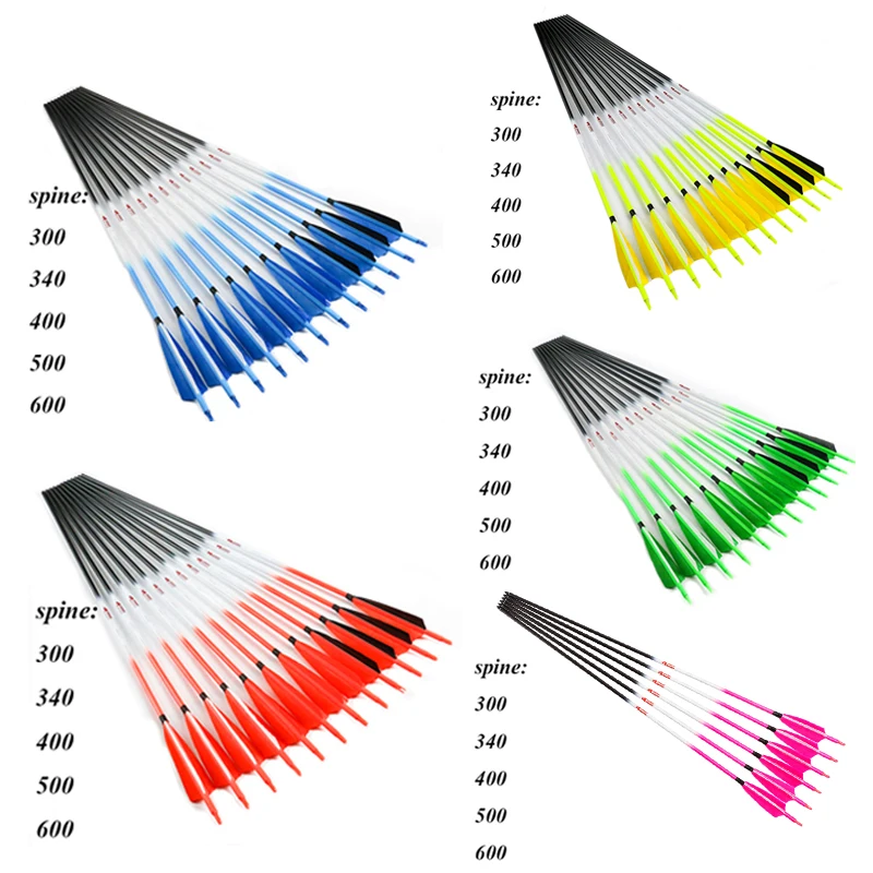 Flèche en carbone pur pour tir à l\'arc arbalète, arc à poulies, tir, chaud, spine340, 30 pouces, 5 pouces, plume de dinde, 12 pièces