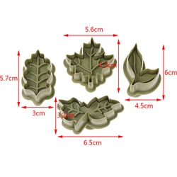 4 pcs/set Pastry Cake Biscuit Mold 4 Kinds Of Leaf Shape Plastic Cookie Cutters Set Spring Plunger Baking Tools