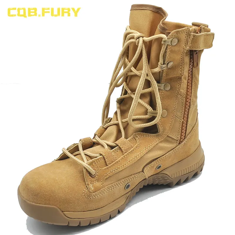 CQB.FURY Spring Mens Army Tactical Boots Fashion Style Comfortable Cow suede desert combat boot Ankle-up army boots with zipper