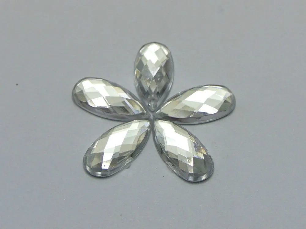 

200 Clear Acrylic Flatback Faceted Teardrop Rhinestone Gems 16X8mm No Hole