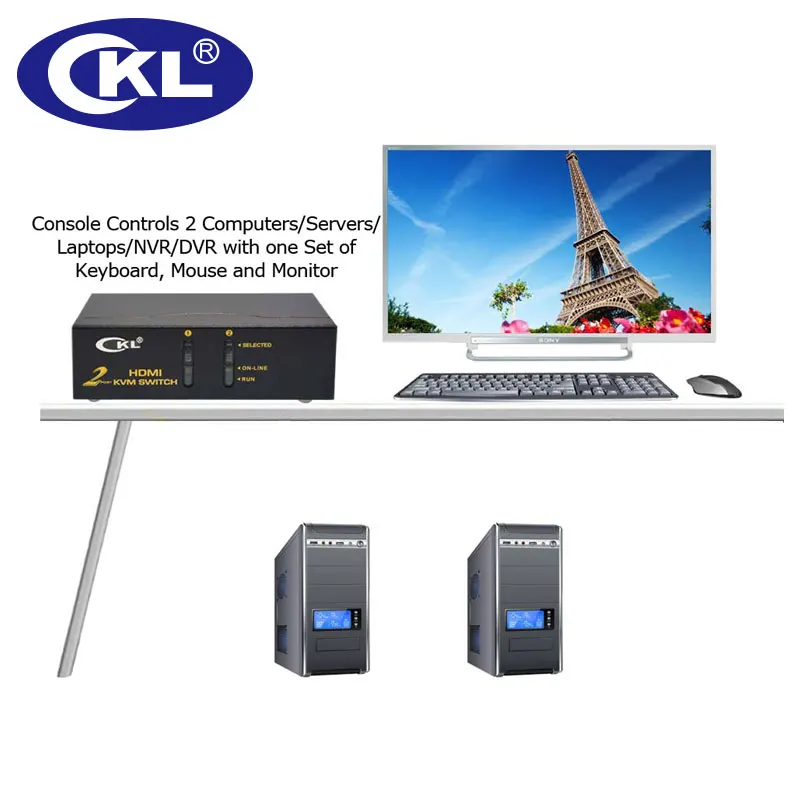 KVM Sakelar HDMI 2 Port, Keyboard Video Mouse Switcher untuk Laptop Komputer Server DVR 1080 P CKL-92H