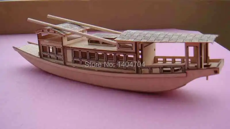 Modelo de madera cortado con láser, barco rojo chino clásico, conjunto de rompecabezas de madera de ensamblaje preciso