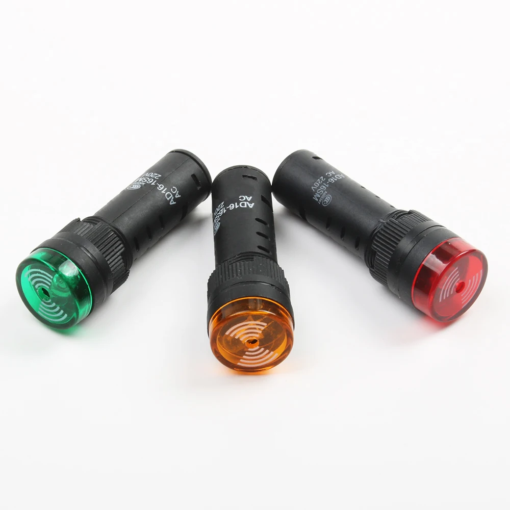 Luz de señal de Flash AD16-16SM, 16mm, 12V, 24V, 36V, 220V, rojo, zumbador de advertencia, pitido de alarma, indicador de plástico industrial,
