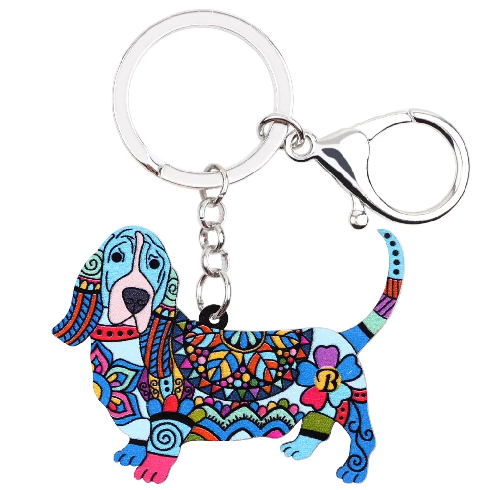 WEVENI Acrylic Printing Basset Hound Dog Key Chain Key Ring Bag Charm Man Car Keychain Accessories New Fashion Jewelry For Women